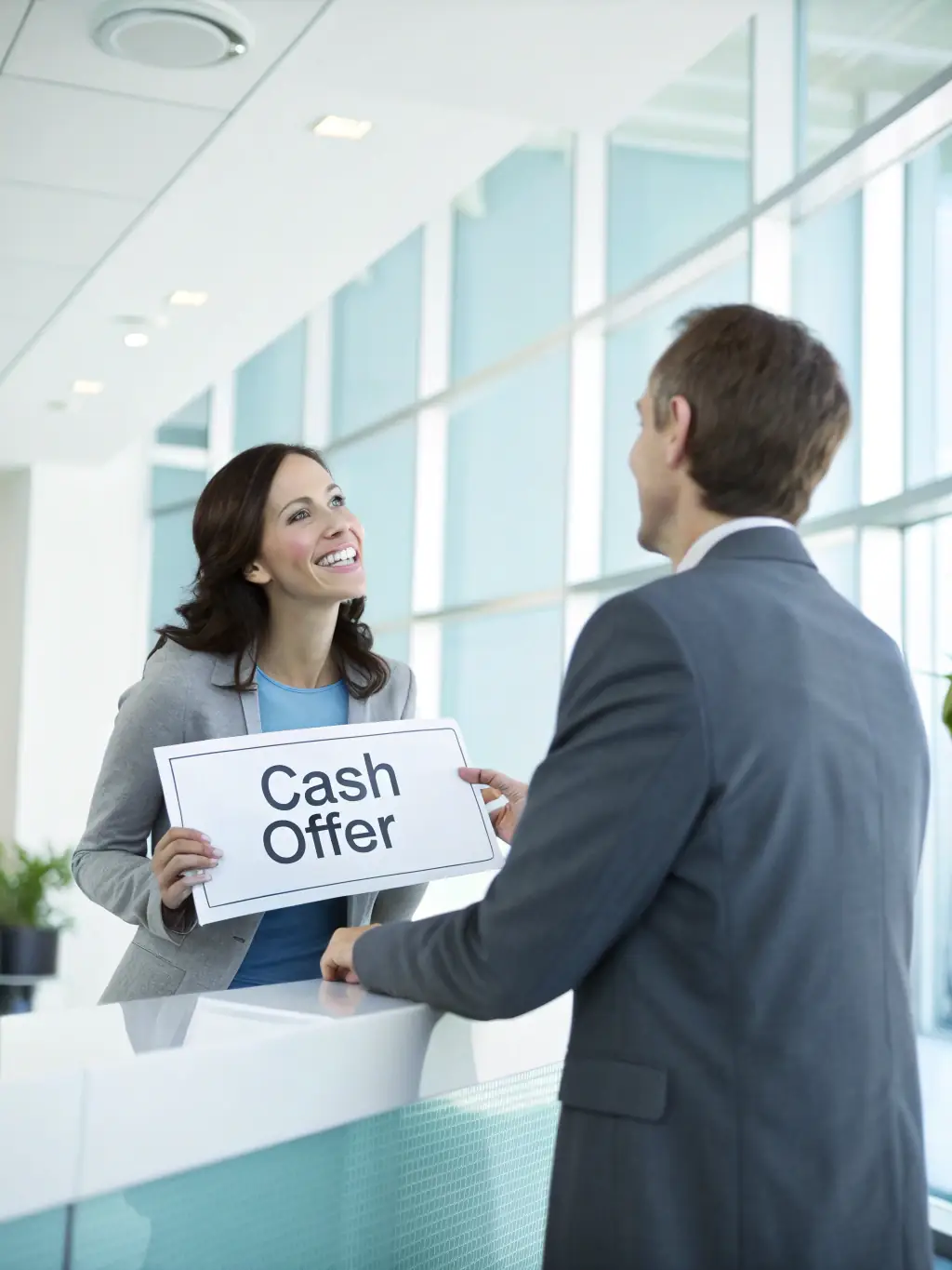 A graphic illustrating a quick cash offer being presented to a satisfied seller, emphasizing the speed and efficiency of JD Land Ventures' transactions.